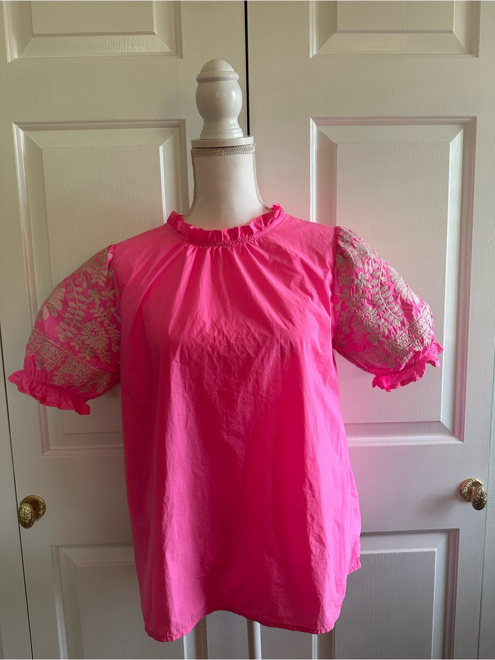 THML Hot Pink Embroidered Puff-Sleeve Tunic